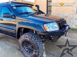 TUMONT Car Parts Sales 10 ROCK ARMY Jeep Grand Cherokee WJ (1998-2004) Front Bumper With Winch Base And Protector, XL Version, Steel, Jeep Grand Cherokee WJ