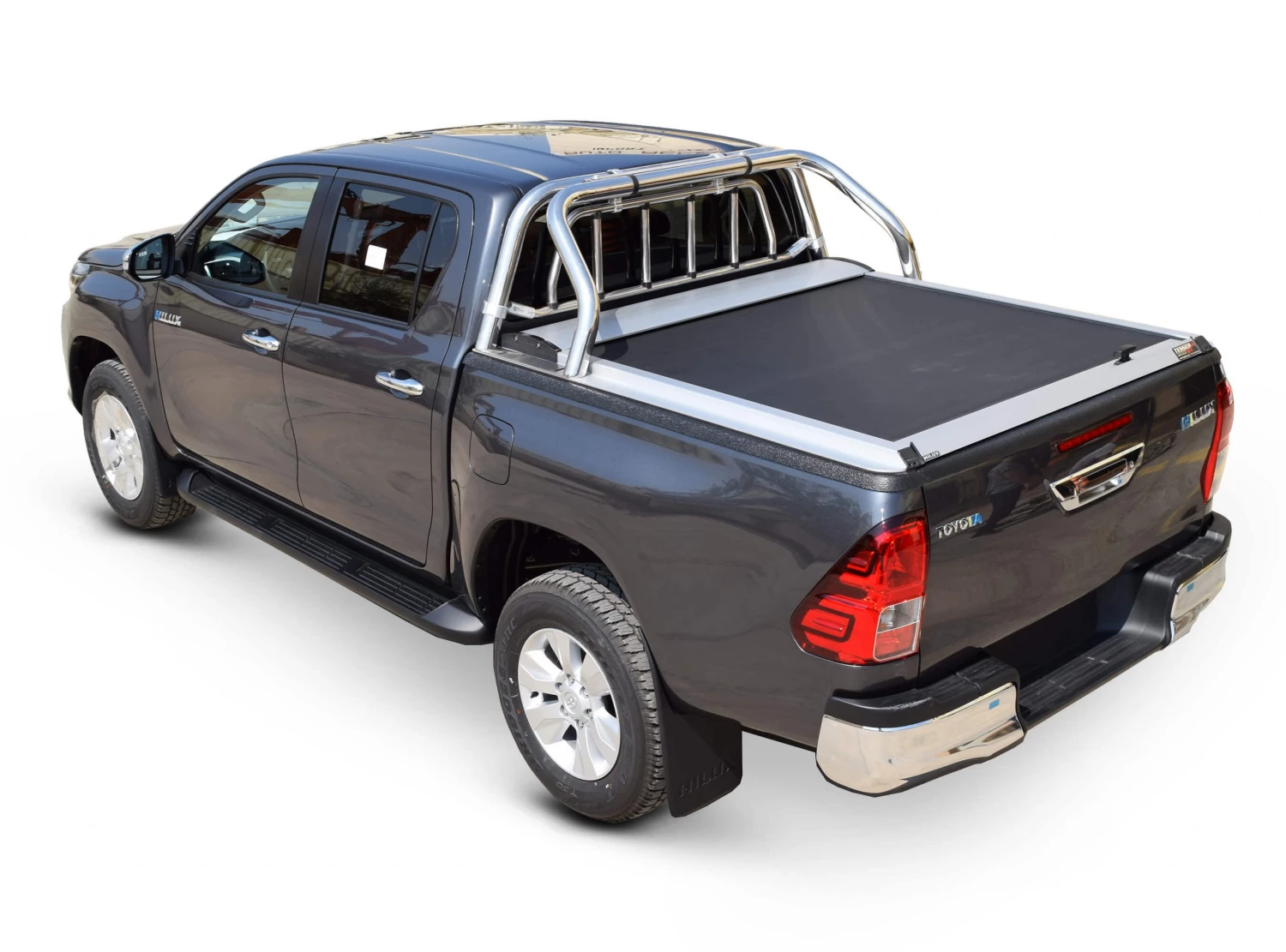 Tessera4x4 Roller Lid Shutter Roll Bar, Stainless Steel, 1 And A Half Leg, With Protective Grille Guard, Toyota Hilux 2016+ 5 Tessera4x4 Roller Lid Shutter Roll Bar, Stainless Steel, 1 And A Half Leg, With Protective Grille Guard, Toyota Hilux 2016+