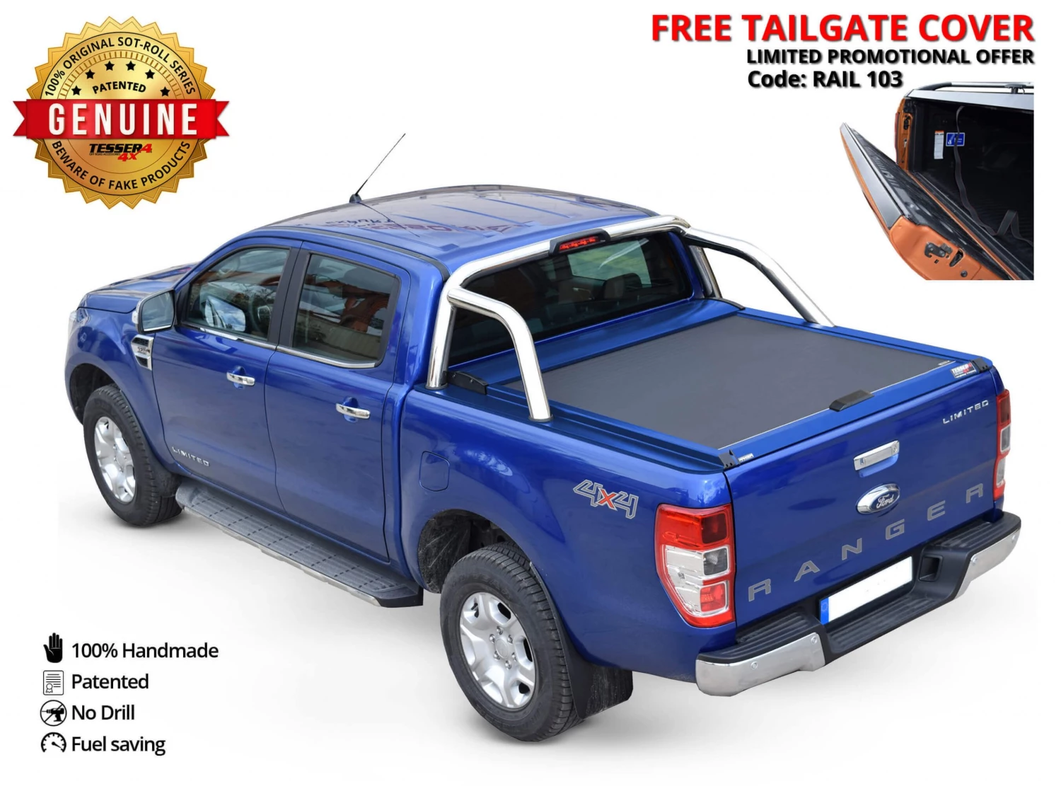 Tessera4x4 Roller Lid Shutter, Painted In Vehicle’s Color Code (PAINT-001) Ford Ranger 2012+/2016+/2020+ 5 Tessera4x4 Roller Lid Shutter, Painted In Vehicle’s Color Code (PAINT-001) Ford Ranger 2012+/2016+/2020+